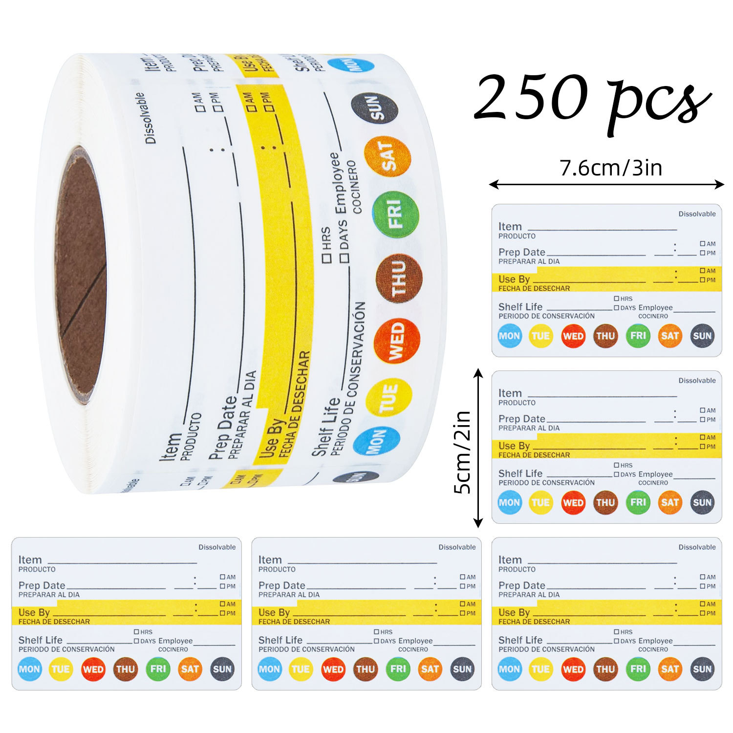 Meal Prep Chef - 250 Stück/Rolle Lebensmittel-Datumsaufkleber Wasserfeste Aufkleber für