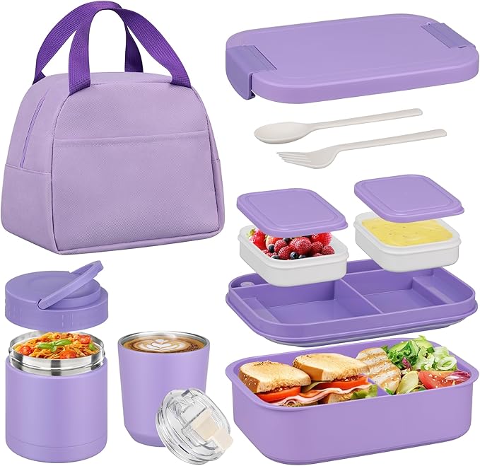 Meal Prep Kinder - Tragbares 4-Fach Edelstahl-Bento-Lunchbox-Set, auslaufsicherer Lebensmittelbehälter mit