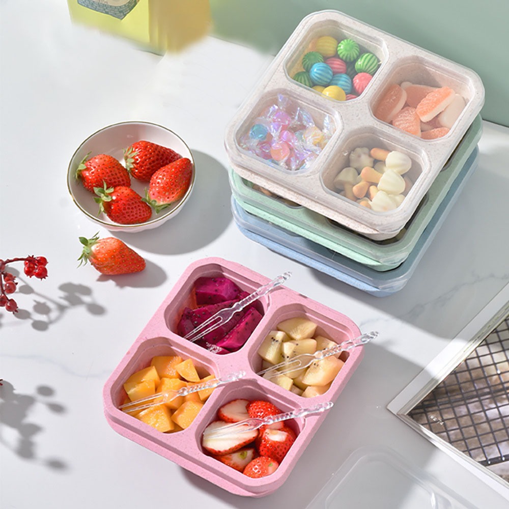 Meal Prep Recipes - 1 Stück Wiederverwendbarer Weizenstroh-Behälter mit 4