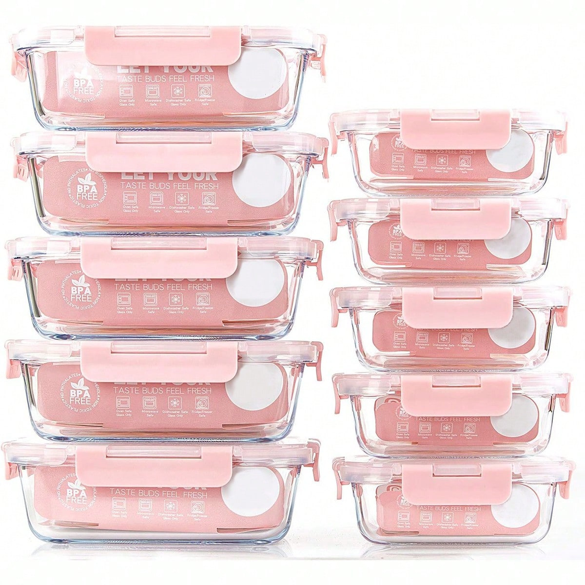 Meal Prep Recipes - 10er-Pack Glas-Mahlzeitbehälter, Lebensmittelbehälter mit luftdichten Deckeln,
