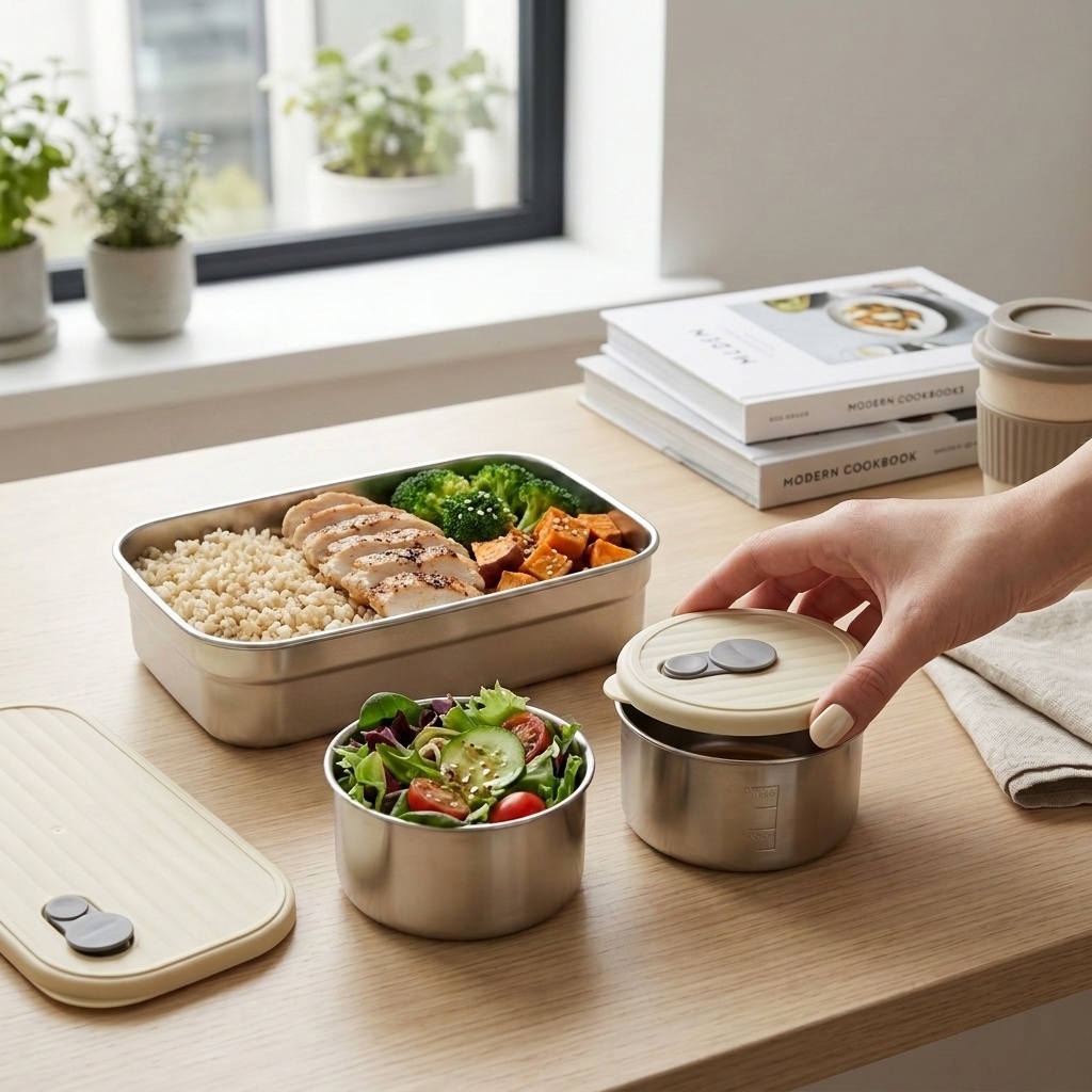 Meal Prep Kinder - Mikrowellengeeignetes 304 Edelstahl-Bento-Box-Set mit 3 Fächern,