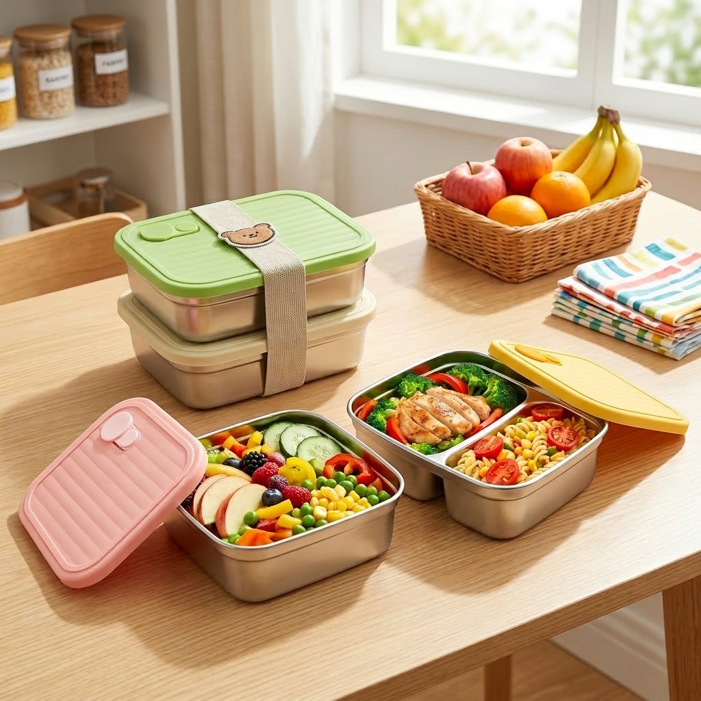 Meal Prep Kinder - Mikrowellengeeignete 304 Edelstahl Bento-Lunchbox mit 1/2
