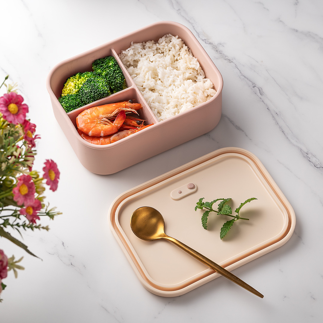 Meal Prep Kinder - 700ml/1300ml Silikon-Bento-Box mit 3 Fächern, mikrowellengeeigneter